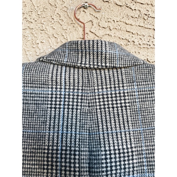 ZARA Gray & Blue Checkered Plaid Houndstooth Double Breasted Soft Faux Wool Coat - Picture 6 of 11